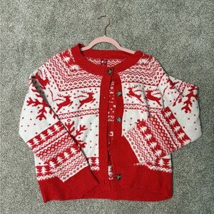 Festive Red and White Reindeer Cardigan